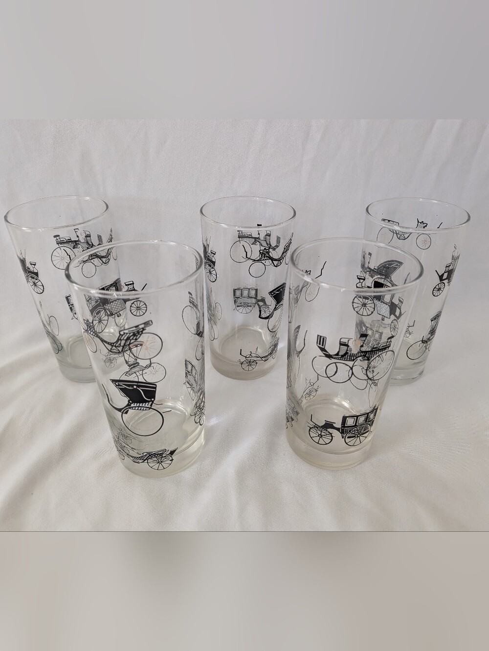 Vintage Libbey Curio Horse Carriage Buggy 5.5" MCM Drinking Glasses Set of 5